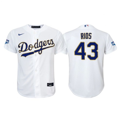 Los Angeles Los Angeles Dodgers #43 Edwin Rios Youth Nike 2021 Gold Program World Series Champions MLB Jersey Whtie Youth->youth mlb jersey->Youth Jersey