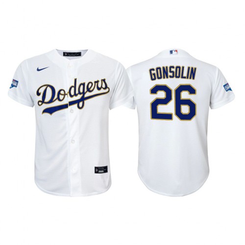 Los Angeles Los Angeles Dodgers #26 Tony Gonsolin Youth Nike 2021 Gold Program World Series Champions MLB Jersey Whtie Youth->youth mlb jersey->Youth Jersey