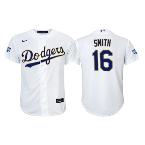 Los Angeles Los Angeles Dodgers #16 Will Smith Youth Nike 2021 Gold Program World Series Champions MLB Jersey Whtie Youth->youth mlb jersey->Youth Jersey