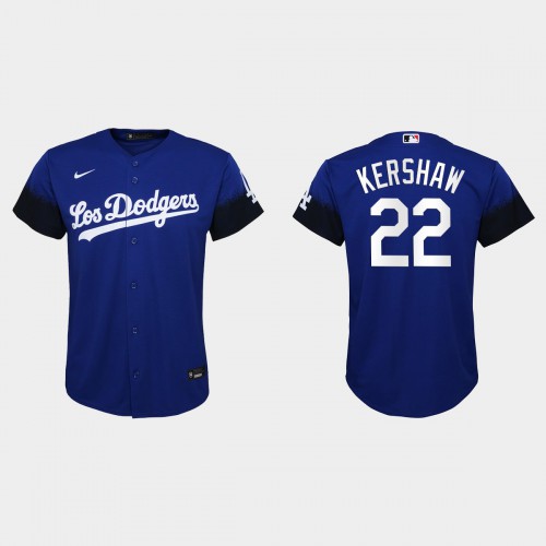 Los Angeles Los Angeles Dodgers #22 Clayton Kershaw Nike Youth 2021 City Connect MLB Jersey Royal Youth->youth mlb jersey->Youth Jersey