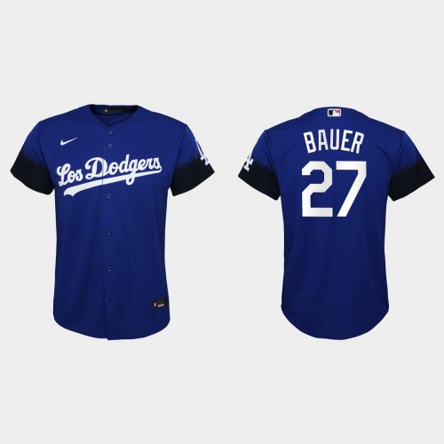 Los Angeles Los Angeles Dodgers #27 Trevor Bauer Nike Youth 2021 City Connect MLB Jersey Royal Youth->youth mlb jersey->Youth Jersey