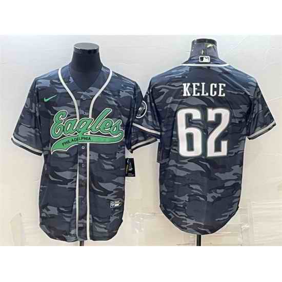 Men Philadelphia Eagles #62 Jason Kelce Grey Camo With Patch Cool Base Stitched Baseball Jersey->philadelphia eagles->NFL Jersey