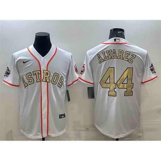 Men Houston Astros #44 Yordan Alvarez White Gold 2022 World Series Stitched Baseball Jersey->houston astros->MLB Jersey