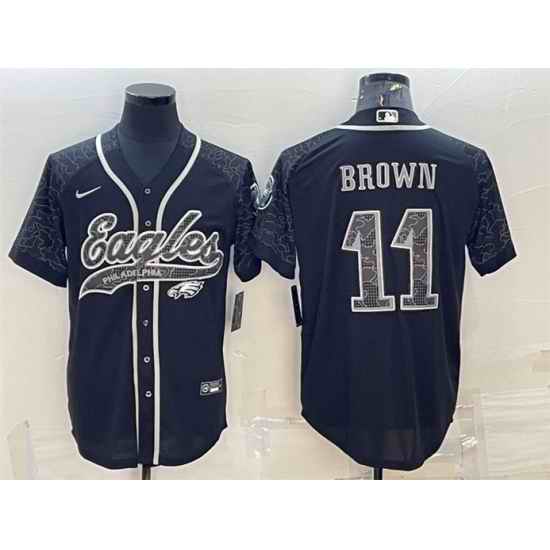 Men Philadelphia Eagles #11 A  J  Brown Black Reflective With Patch Cool Base Stitched Baseball Jersey->philadelphia eagles->NFL Jersey