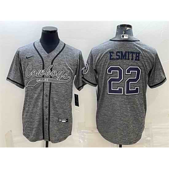 Men Dallas Cowboys #22 Emmitt Smith Grey With Patch Cool Base Stitched Baseball JerseyS->dallas cowboys->NFL Jersey