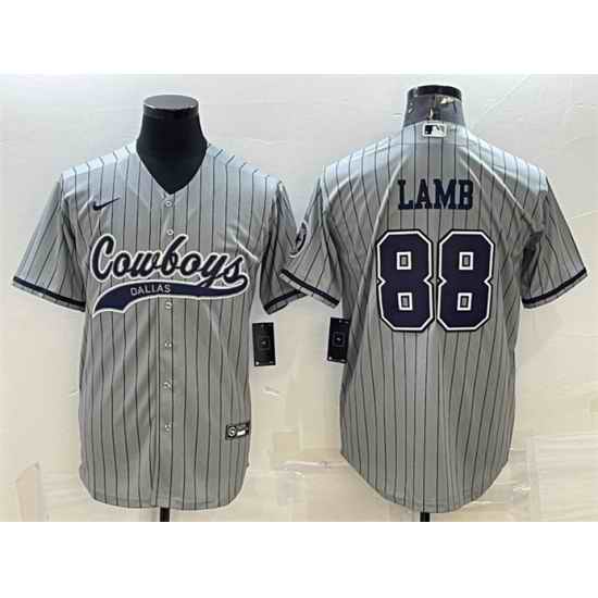 Men Dallas Cowboys #88 CeeDee Lamb Grey With Patch Cool Base Stitched Baseball Jersey->dallas cowboys->NFL Jersey