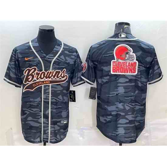 Men Cleveland Browns Grey Camo Team Big Logo With Patch Cool Base Stitched Baseball Jersey->dallas cowboys->NFL Jersey