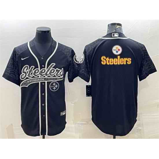 Men Pittsburgh Steelers Black Reflective Team Big Logo With Patch Cool Base Stitched Baseball Jersey->pittsburgh steelers->NFL Jersey