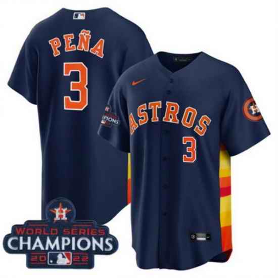Men Houston Astros #3 Jeremy Pena Navy 2022 World Series Champions Cool Base With No  In Front Stitched Baseball Jersey->houston astros->MLB Jersey