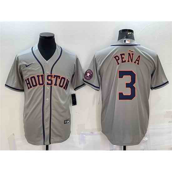 Men Houston Astros #3 Jeremy Pena Grey With Patch Cool Base Stitched Jersey_1->houston astros->MLB Jersey