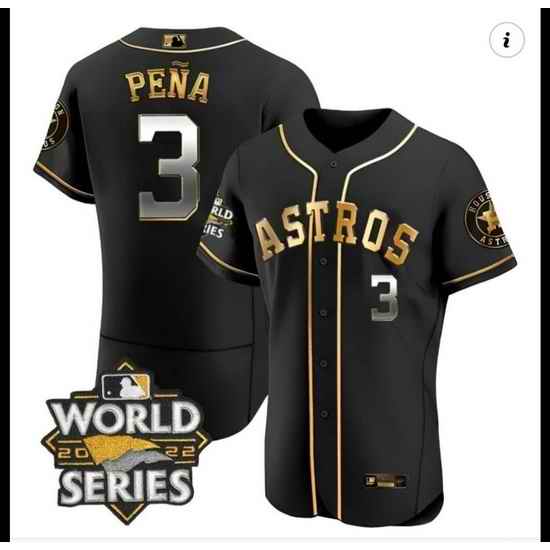 Men Houston Astros #3 Jeremy Pena Black Gold 2022 World Series Patch Jersey->houston astros->MLB Jersey
