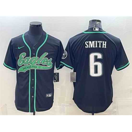 Men Philadelphia Eagles #6 DeVonta Smith Black With Patch Cool Base Stitched Baseball Jersey->philadelphia eagles->NFL Jersey
