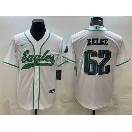Men Philadelphia Eagles #62 Jason Kelce White With Patch Cool Base Stitched Baseball Jersey->philadelphia eagles->NFL Jersey