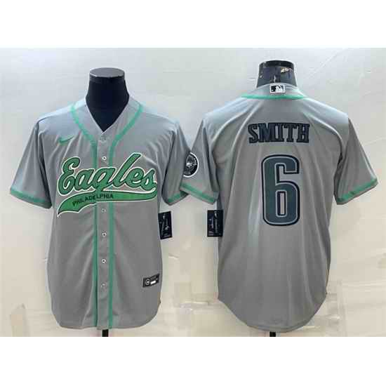 Men Philadelphia Eagles #6 DeVonta Smith Gray With Patch Cool Base Stitched Baseball Jersey->philadelphia eagles->NFL Jersey