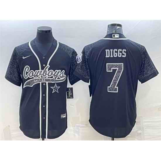 Men Dallas Cowboys #7 Trevon Diggs Black Reflective With Patch Cool Base Stitched Baseball Jersey->dallas cowboys->NFL Jersey
