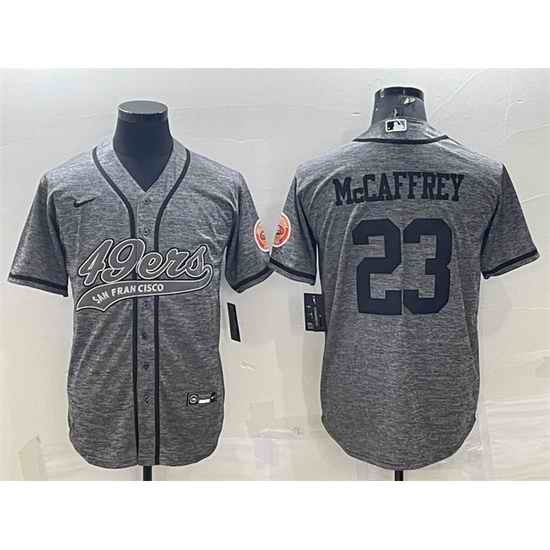 Men San Francisco 49ers #23 Christian McCaffrey Grey With Patch Cool Base Stitched Baseball Jersey->san francisco 49ers->NFL Jersey