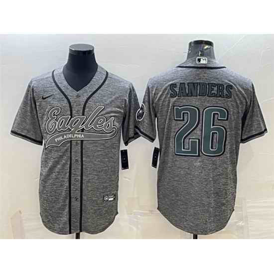 Men Philadelphia Eagles #26 Miles Sanders Gray With Patch Cool Base Stitched Baseball Jersey->philadelphia eagles->NFL Jersey