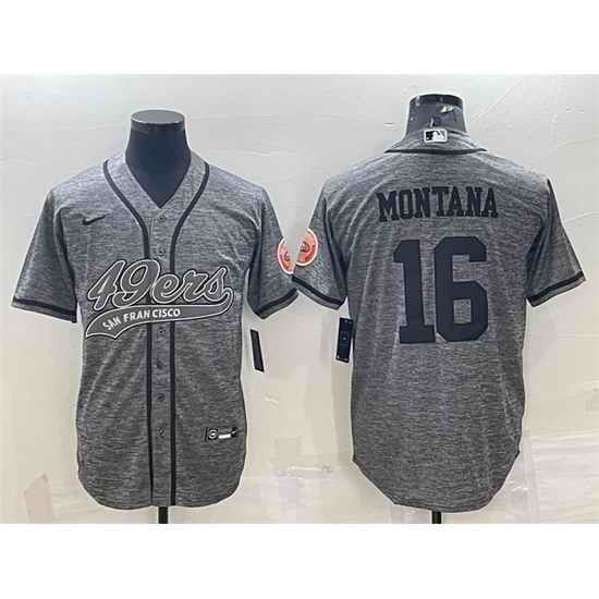 Men San Francisco 49ers #16 Joe Montana Grey With Patch Cool Base Stitched Baseball Jersey->philadelphia eagles->NFL Jersey