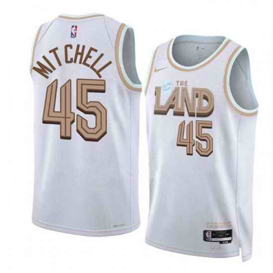 Men Cleveland Cavaliers 45 Donovan Mitchell White 2022 #23 City Edition Stitched Jersey->denver nuggets->NBA Jersey