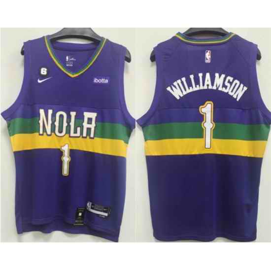 Men New Orleans Pelicans #1 Zion Williamson Purple With NO 6 Patch Stitched Basketball Jersey->oklahoma city thunder->NBA Jersey