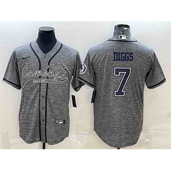 Men Dallas Cowboys #7 Trevon Diggs Grey With Patch Cool Base Stitched Baseball JerseyS->dallas cowboys->NFL Jersey