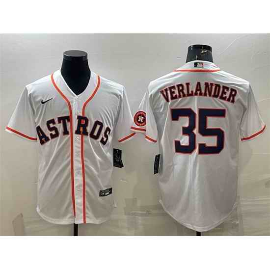 Men Houston Astros #35 Justin Verlander White With Patch Cool Base Stitched Jersey->houston astros->MLB Jersey