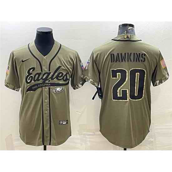 Men Philadelphia Eagles #20 Brian Dawkins Olive 2022 Salute To Service Cool Base Stitched Baseball Jersey->philadelphia eagles->NFL Jersey
