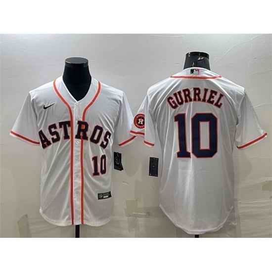 Men Houston Astros #10 Yuli Gurriel White With Patch Cool Base Stitched Jersey->houston astros->MLB Jersey