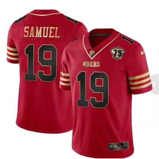 Men San Francisco 49ers #19 Deebo Samuel Red With 75th Anniversary Patch Stitched Football Jersey->kansas city chiefs->NFL Jersey