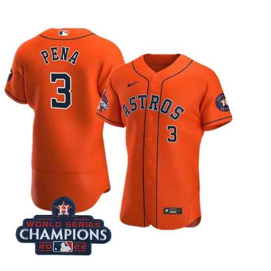 Men Houston Astros #3 Jeremy Pena Orange 2022 World Series Champions Flex Base Stitched Baseball Jersey->houston astros->MLB Jersey