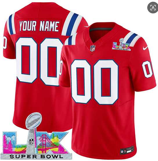 Mens New England Patriots Active Player Custom Red 2025 F.U.S.E. Super Bowl LX Patch Vapor Limited Stitched Jersey->customized nfl jersey->Custom Jersey