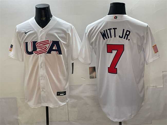 Mens USA #7 Bobby Witt Jr. White World Baseball Classic Stitched Jersey->2023 world baseball classic->MLB Jersey