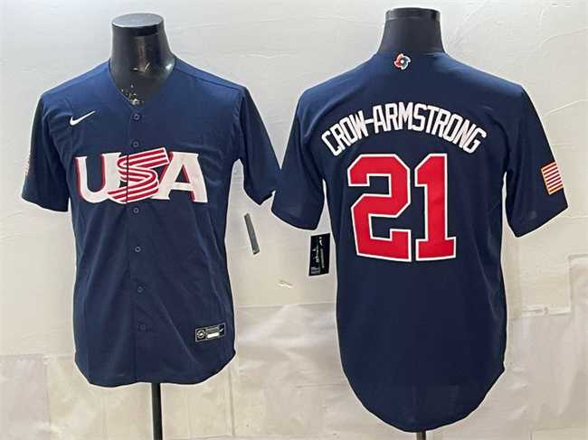 Mens USA #21 Pete Crow-Armstrong Navy World Baseball Classic Stitched Jersey->2023 world baseball classic->MLB Jersey
