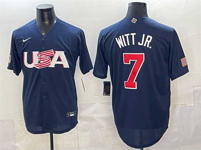 Mens USA #7 Bobby Witt Jr. Navy World Baseball Classic Stitched Jersey->2023 world baseball classic->MLB Jersey