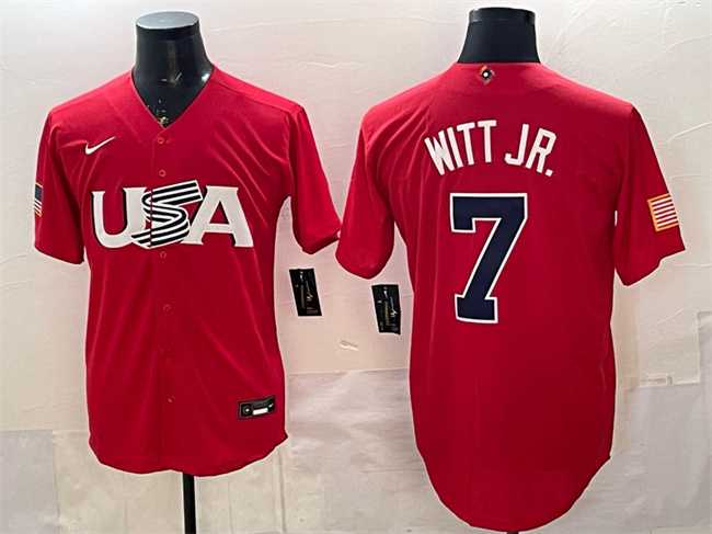 Mens USA #7 Bobby Witt Jr. Red World Baseball Classic Stitched Jersey->2023 world baseball classic->MLB Jersey