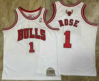 Men%27s Chicago Bulls 1 Derek Rose White Hardwood Classics Soul AU Throwback Jersey Mixiu->los angeles lakers->NBA Jersey