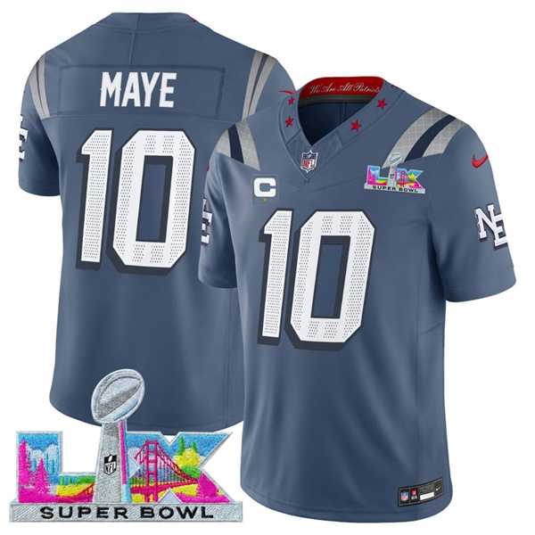 Mens New England Patriots #10 Drake Maye Storm Blue 2025 F.U.S.E. Super Bowl LX Patch And 1-Star C Patch Rivalries Vapor Limited Stitched Jersey->new england patriots->NFL Jersey
