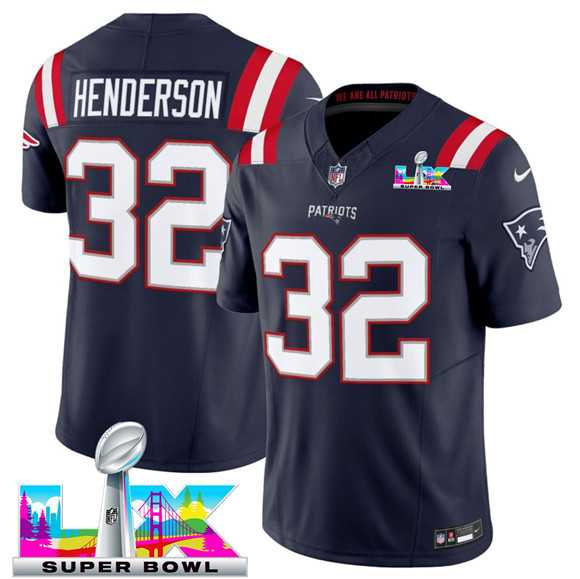 Mens New England Patriots #32 TreVeyon Henderson Navy 2025 F.U.S.E. Super Bowl LX Patch Limited Stitched Jersey->new england patriots->NFL Jersey