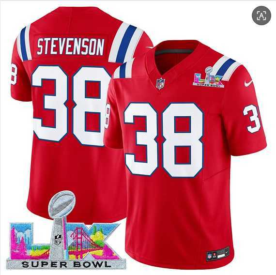 Mens New England Patriots #38 Rhamondre Stevenson Red 2025 F.U.S.E. Super Bowl LX Patch Vapor Limited Stitched Jersey->new england patriots->NFL Jersey