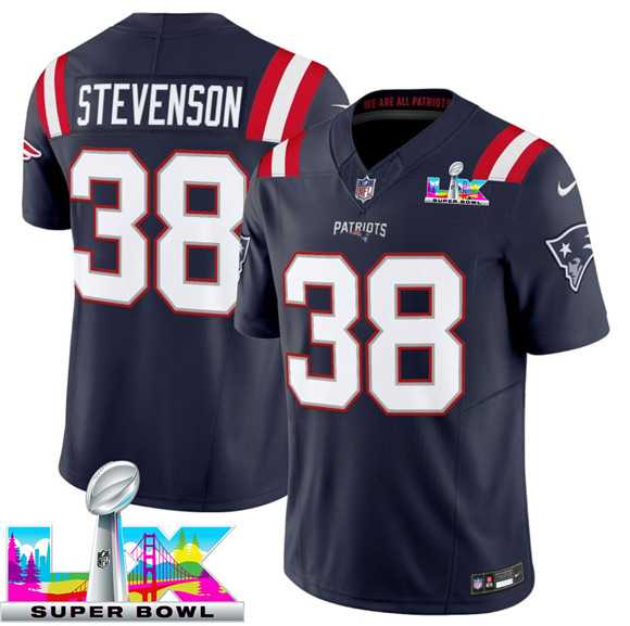 Men%27s New England Patriots #38 Rhamondre Stevenson Navy 2025 F.U.S.E. Super Bowl LX Patch Vapor Limited Stitched Jersey->new england patriots->NFL Jersey