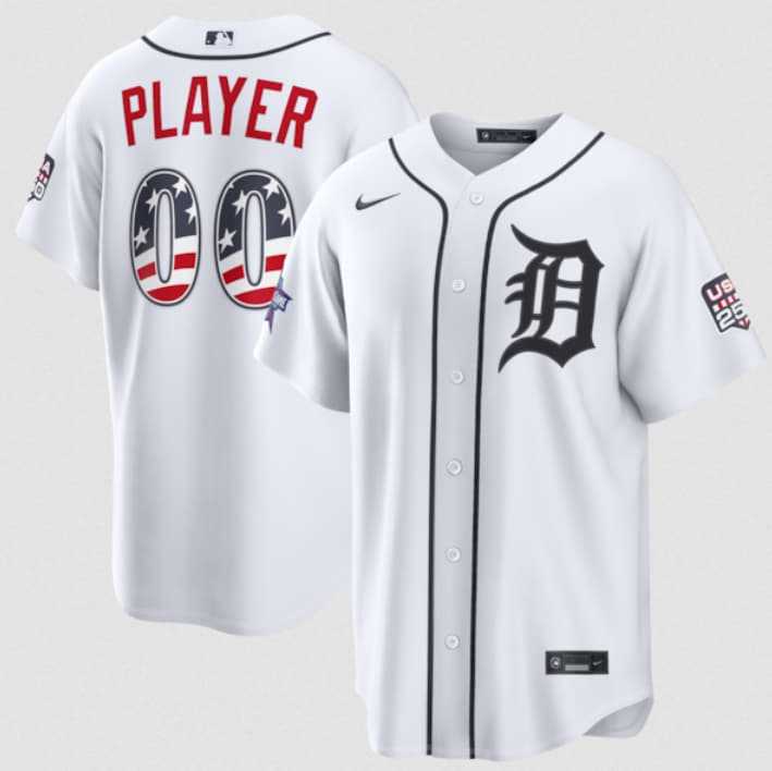 Men%27s Detroit Tigers ACTIVE PLAYER Custom White 2026 All-Star Edition Stars & Stripes & USA 250 Fourth of July Home Stadium Stitched Baseball Jersey->customized mlb jersey->Custom Jersey