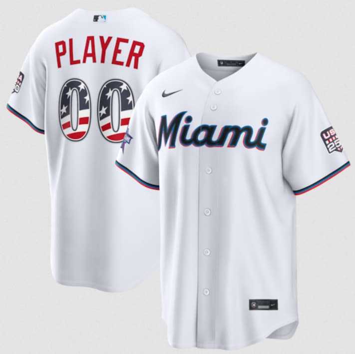 Mens Miami Marlins Active Player Custom White 2026 All-Star Edition Stars & Stripes & USA 250 Fourth of July Home Stadium Stitched Baseball Jersey->customized mlb jersey->Custom Jersey