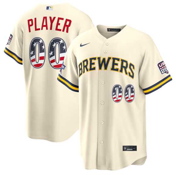 Men%27s Milwaukee Brewers ACTIVE PLAYER Custom Cream 2026 All-Star Edition Stars & Stripes USA 250 Patch Stitched Jersey->customized mlb jersey->Custom Jersey