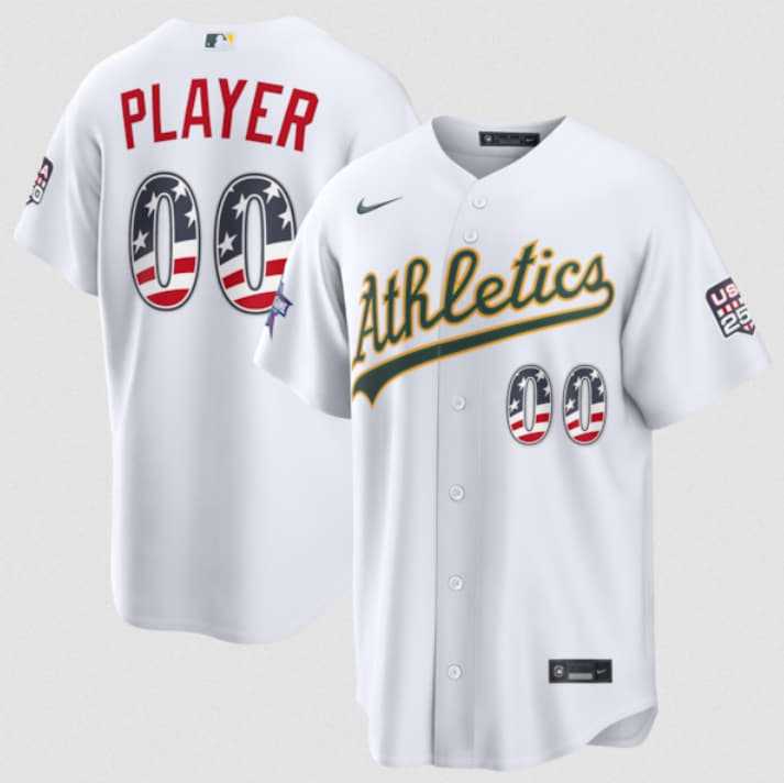 Men%27s Oakland Athletics Active Player Custom ACTIVE PLAYER Custom White 2026 All-Star Edition Stars & Stripes & USA 250 Fourth of July Home Stadium Stitched Baseball Jersey->customized mlb jersey->Custom Jersey