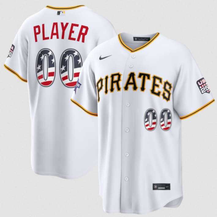 Men%27s Pittsburgh Pirates Active Player Custom White 2026 All-Star Edition Stars & Stripes & USA 250 Fourth of July Home Stadium Stitched Baseball Jersey->customized mlb jersey->Custom Jersey
