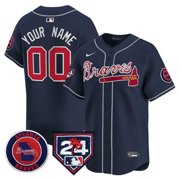 Mens Atlanta Braves Customized Navy 2024 Spring Training Patch Limited Stitched Baseball Jersey->customized mlb jersey->Custom Jersey