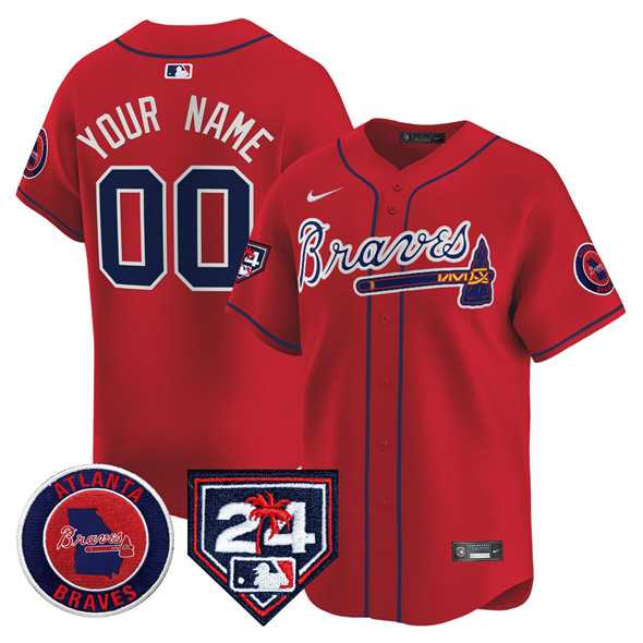Mens Atlanta Braves Customized Red 2024 Spring Training Patch Limited Stitched Baseball Jersey->customized mlb jersey->Custom Jersey