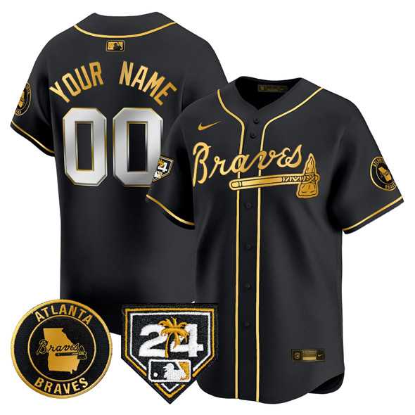 Mens Atlanta Braves Customized Black Gold 2024 Spring Training Patch Limited Stitched Baseball Jersey->customized mlb jersey->Custom Jersey