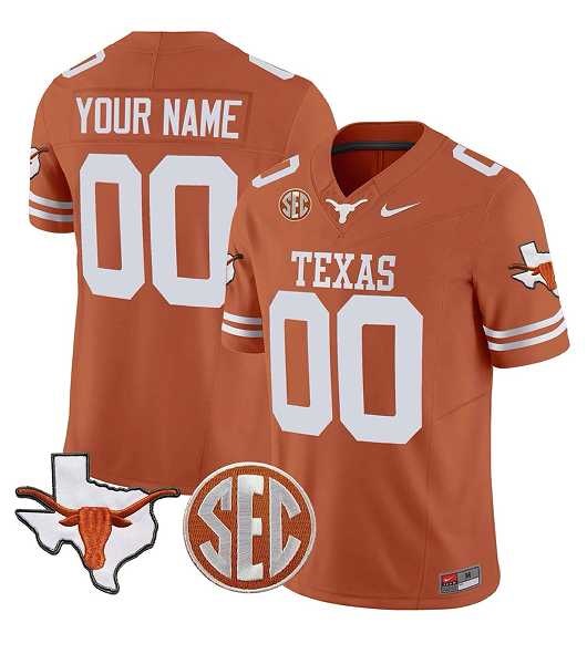 Men%27s Texas Longhorns Active Player Custom Orange F.U.S.E. State Map & SEC Patch Stitched Jersey->customized ncaa jersey->Custom Jersey