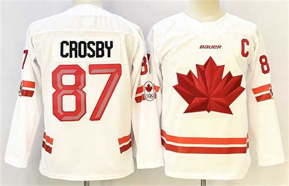 Men%27s Canada Hockey #87 Sidney Crosby White With C Patch Stitched Jersey->wyoming cowboys->NCAA Jersey